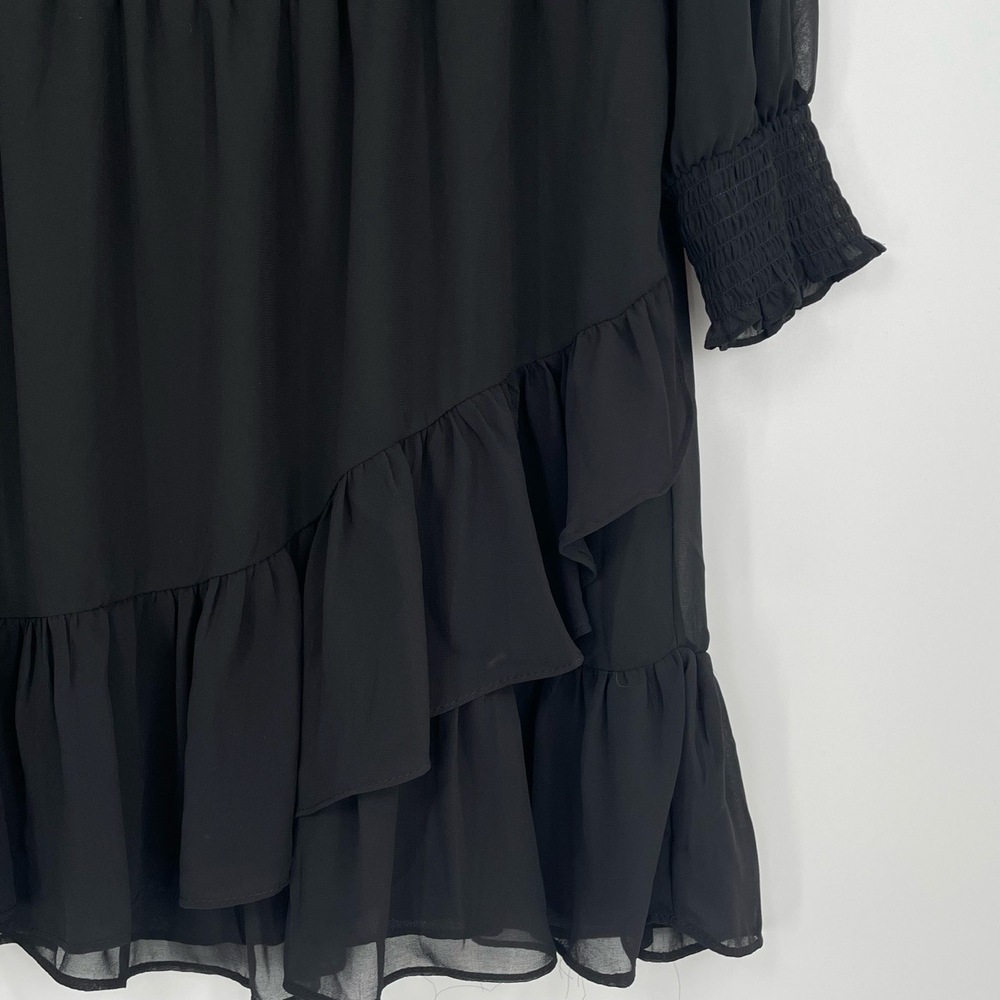 VINCE CAMUTO Women's Black Smocked Waist Long Sleeve V-Neck Wrap Dress Size 3X - Picture 4 of 9